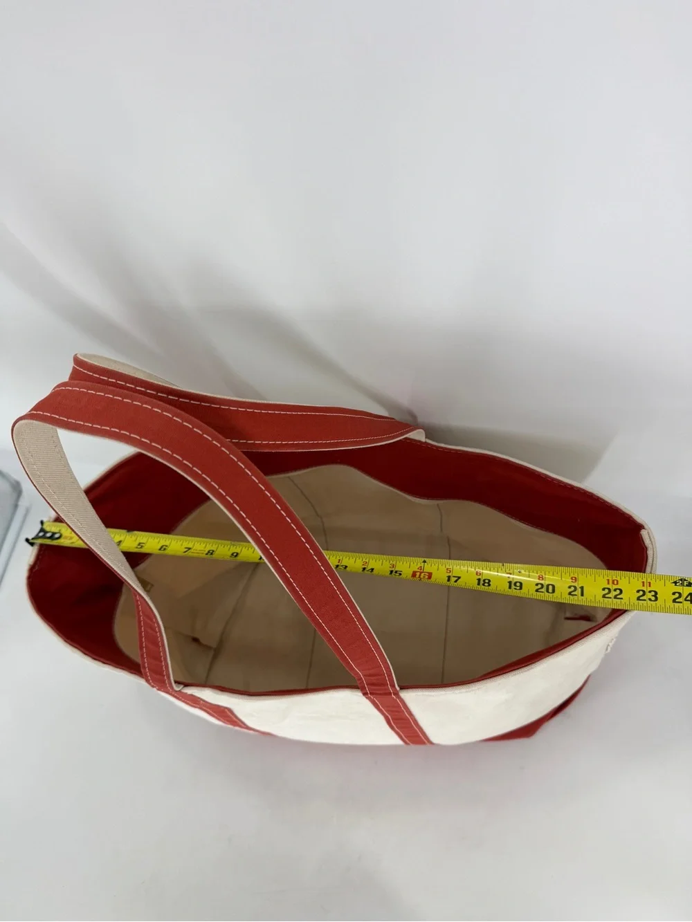 L.L. Bean Boat Canvas Extra Large Top Zip Tote with Orange Trim and Handles